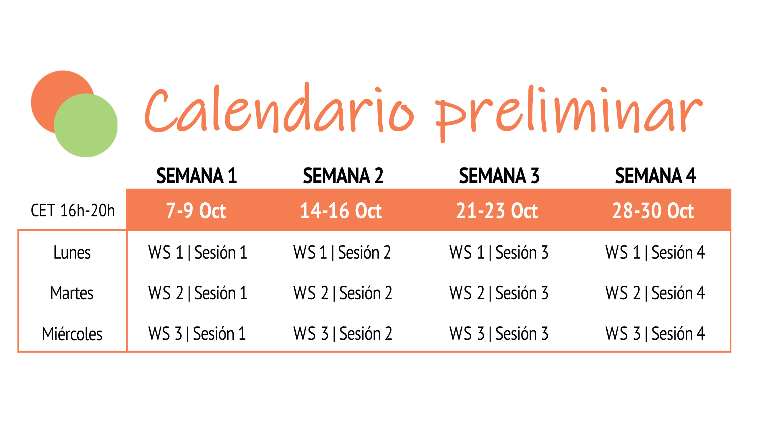 Programa preliminar - horarios por confirmar